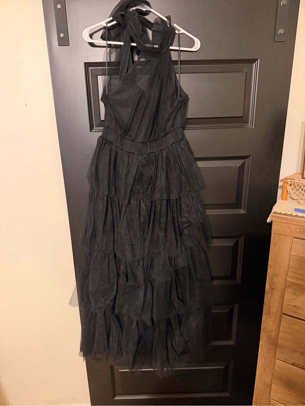 Petal & Pup Black Halter Tiered Tulle Evening Dress